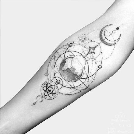 点击大图看下一张：小星球纹身 小臂胳膊上的漂亮星球主题纹身图案