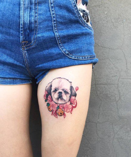 点击大图看下一张：猫狗纹身 可爱小猫小狗主题的一组彩色小纹身图片