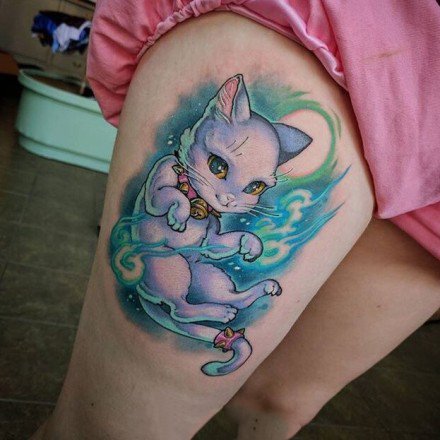 点击大图看下一张：纹身招财猫图案 9款可爱的招财猫主题纹身图案