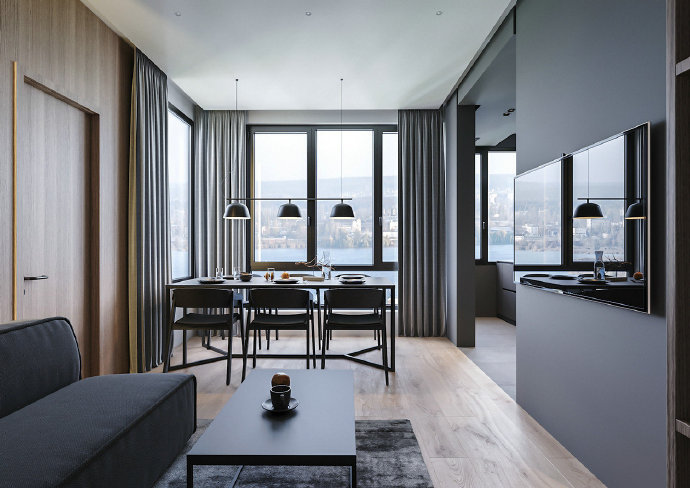 点击大图看下一张：高级黑公寓设计，极简至奢的浪漫