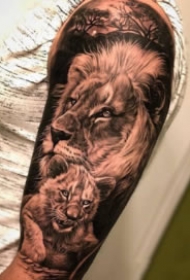 狮头虎头纹身 9组逼真的手臂包臂写实虎头和狮子头纹身图案