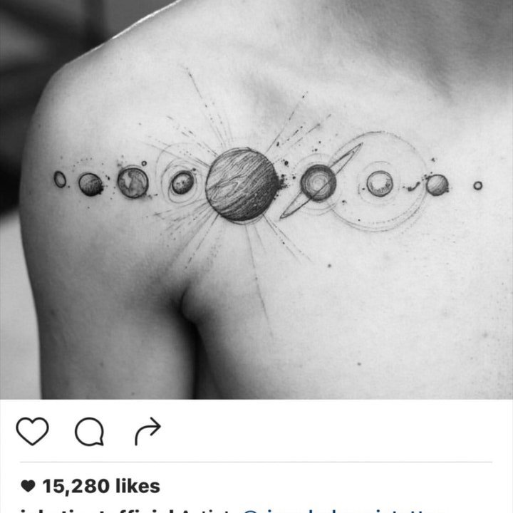 点击大图看下一张：星球 纹身  遥远而又璀璨的星球纹身图案