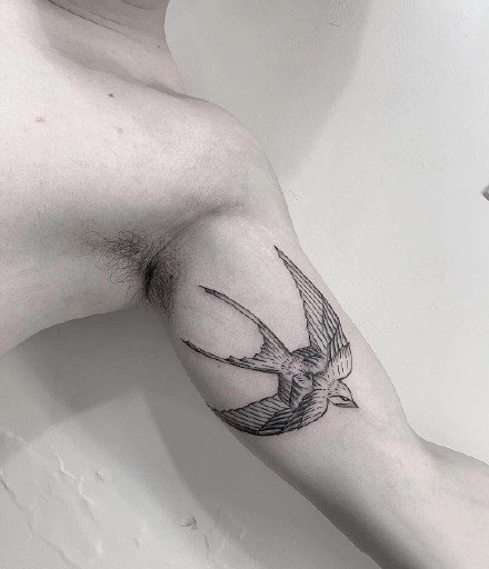 点击大图看下一张：飞燕纹身 9张灵巧的小鸟燕子主题纹身图片