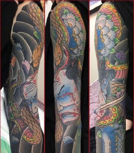 点击大图看下一张：传统花臂纹身 9张传统风格的花臂纹身作品欣赏