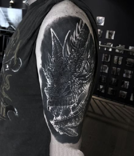 点击大图看下一张：包臂写实纹身 15款包手臂的欧美写实黑灰图案