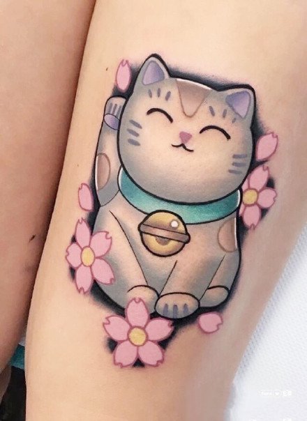 点击大图看下一张：可爱的一组招财猫刺青纹身图片