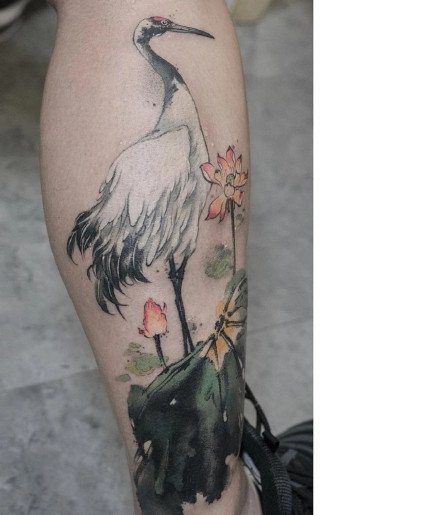 点击大图看下一张：鹤纹身 9张传统的仙鹤纹身图片