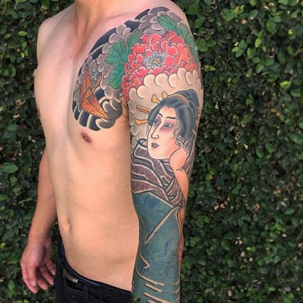 点击大图看下一张：传统花臂纹身 9张传统风格的花臂纹身作品图片