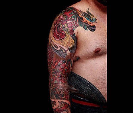 点击大图看下一张：男性的一组9张老传统花臂纹身图案
