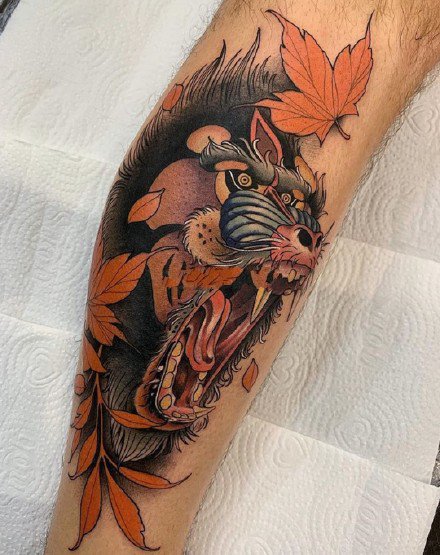 点击大图看下一张：school风格的一组彩色可爱动物纹身图案