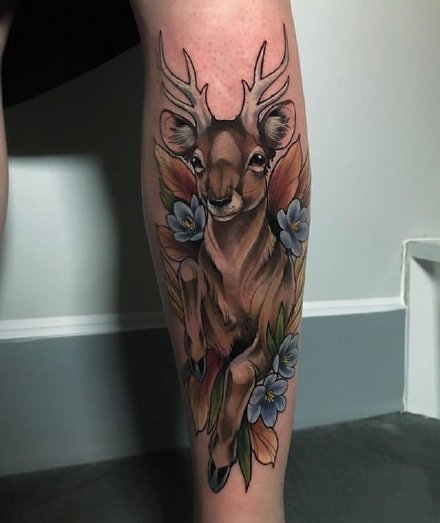 点击大图看下一张：好看的一组9张小鹿头主题刺青纹身图片
