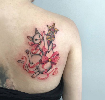 点击大图看下一张：日式风格的一组传统猫纹身图片