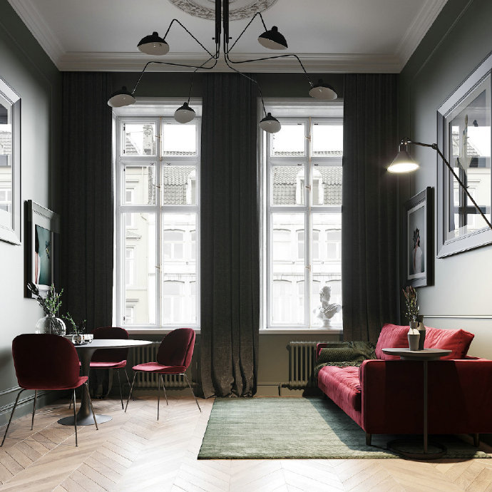 点击大图看下一张：超精致的北欧loft小公寓 - 红绿色系的经典搭配 ​​​​
