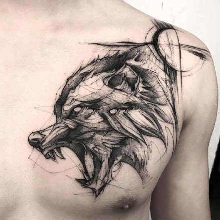 点击大图看下一张：恶狼纹身：9张滴血狼头等凶恶的狼纹身图案