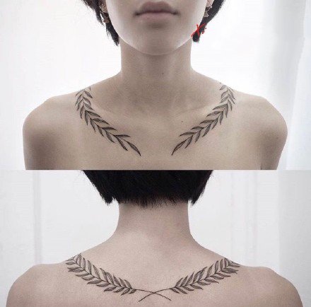 点击大图看下一张：女生颈部小清新的项链纹身作品欣赏