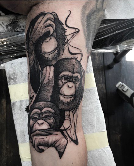 点击大图看下一张：猩猩纹身 不同风格的一组9张猩猩猴子纹身图片