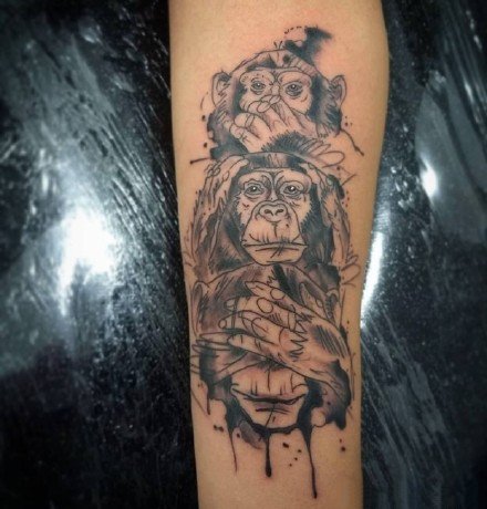 点击大图看下一张：猩猩纹身 不同风格的一组9张猩猩猴子纹身图片