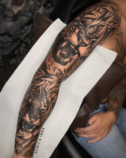 点击大图看下一张：欧美花臂纹身 13款欧美创意写实的手臂花臂纹身图案