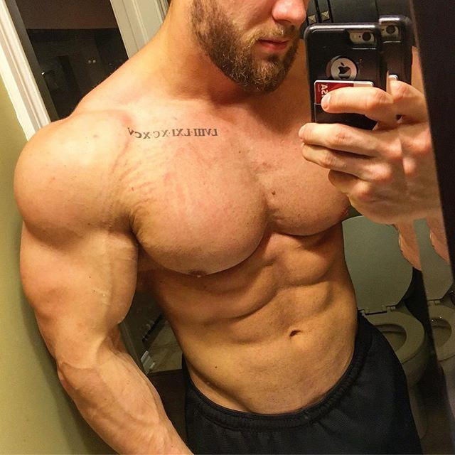 点击大图看下一张：欧美肌肉型男Chris Bumstead肌肉自拍照片