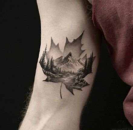 点击大图看下一张：叶子纹身 9款枫叶等叶子轮廓的创意纹身图案