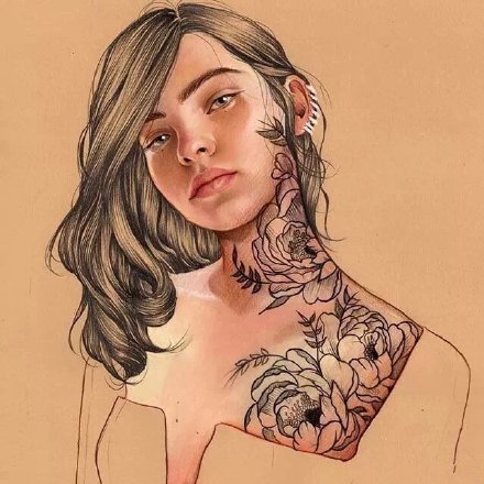 点击大图看下一张：素描插画纹身女郎-西班牙艺术家Elena Pancorbo作品