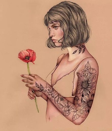 点击大图看下一张：素描插画纹身女郎-西班牙艺术家Elena Pancorbo作品