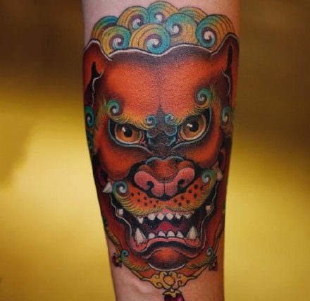 点击大图看下一张：传统6款小腿唐狮纹身图案-越南纹身师Jun Teppei作品