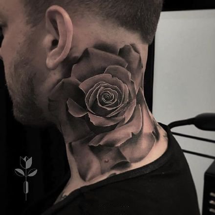 点击大图看下一张：9款黑灰写实的逼真玫瑰花纹身图案