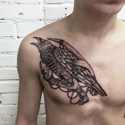 点击大图看下一张：乌鸦纹身 37款漂亮的乌鸦纹身作品图案