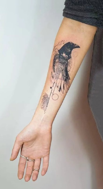 点击大图看下一张：乌鸦纹身 37款漂亮的乌鸦纹身作品图案