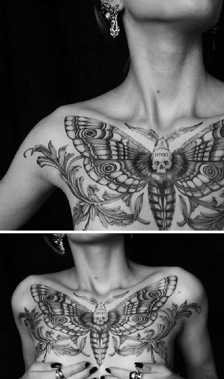 点击大图看下一张：15款好看的胸部花胸纹身图案作品