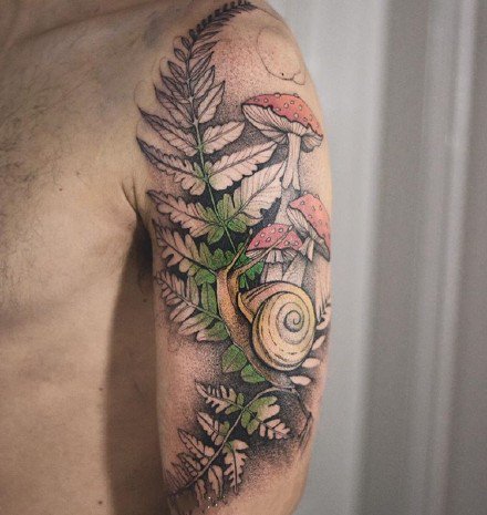 点击大图看下一张：水墨花臂纹身 很精美的9款水墨植物花臂纹身图片