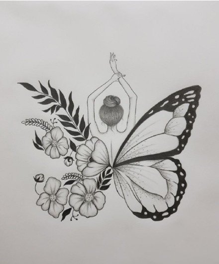 点击大图看下一张：纹身蝴蝶素材 一组女生漂亮的蝴蝶纹身手稿和作品