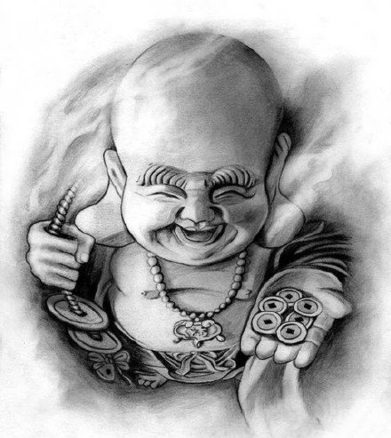 点击大图看下一张：纹身弥勒佛 一组笑口常开的弥勒佛纹身图片