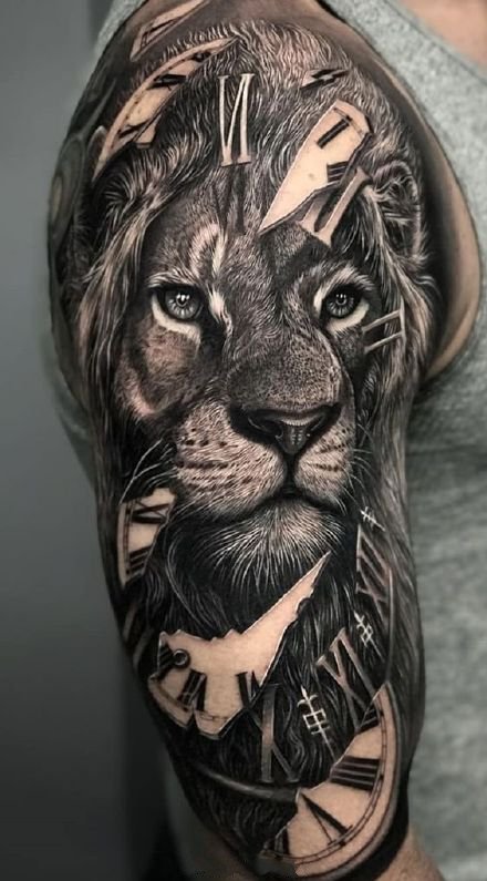 点击大图看下一张：狮子座纹身 14款适合十二生肖的狮子纹身图片