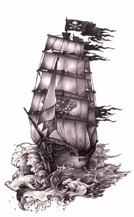 点击大图看下一张：帆船纹身 10款好看的帆船纹身手稿和图案作品
