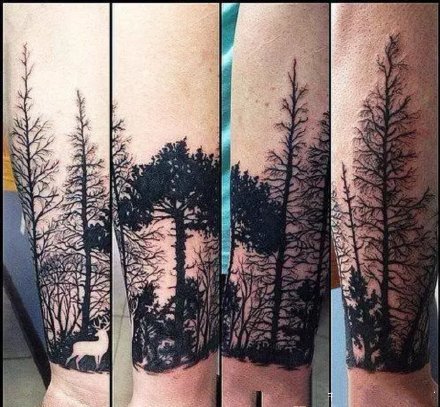 点击大图看下一张：手臂上的9款帅气黑灰森林树木纹身作品图案