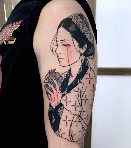 点击大图看下一张：日式风格的9款女郎纹身 艺术家Silly Jane日式纹身作品