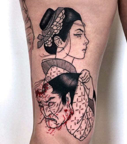 点击大图看下一张：日式风格的9款女郎纹身 艺术家Silly Jane日式纹身作品
