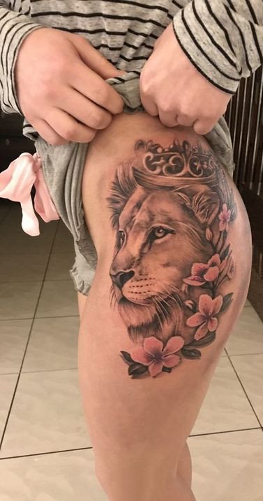 点击大图看下一张：狮子头纹身 9款不错的狮子头像纹身图片