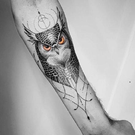 点击大图看下一张：纹身猫头鹰图片 9款猫头鹰线条线条几何纹身图案
