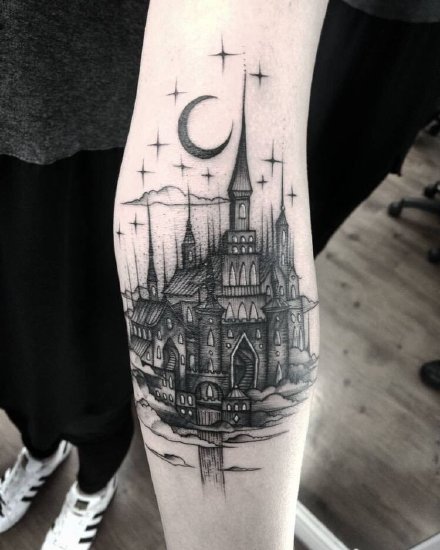 点击大图看下一张：教堂纹身 16款教堂城堡等建筑纹身图案