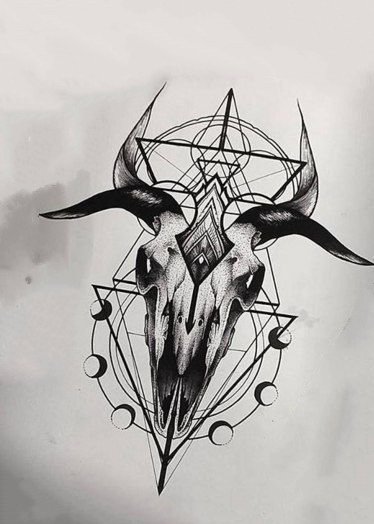 点击大图看下一张：暗黑风格的9款适白羊座的恶魔撒旦羊头角纹身图案