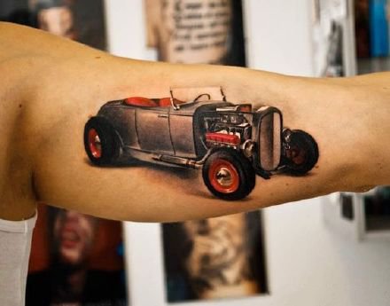 点击大图看下一张：老爷车纹身 9款复古风格的机车老爷车纹身图片