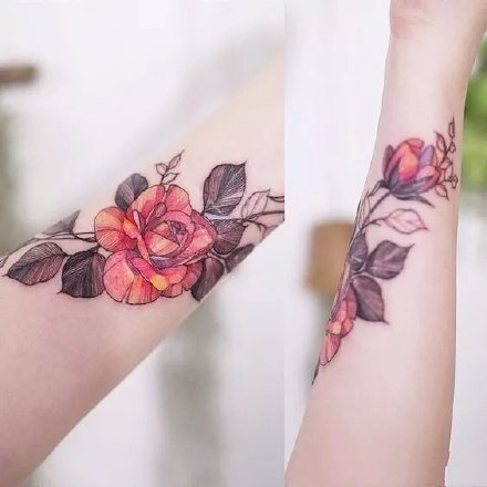 点击大图看下一张：小臂上的9款小清新纹身植物花卉图片