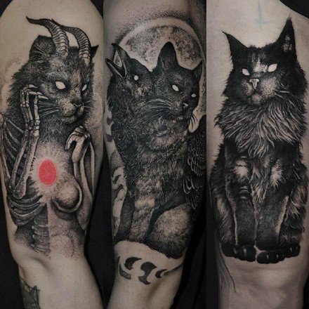 点击大图看下一张：暗黑风格的9款猫纹身图案作品