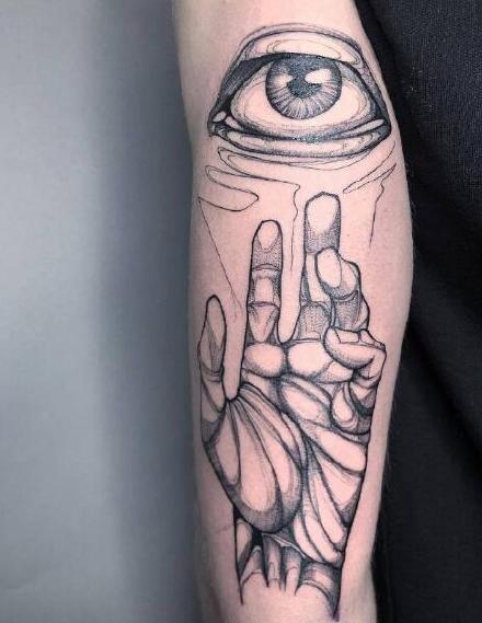 点击大图看下一张：国外黑灰纹身师Mitchell Keanu的9款点刺素描纹身作品