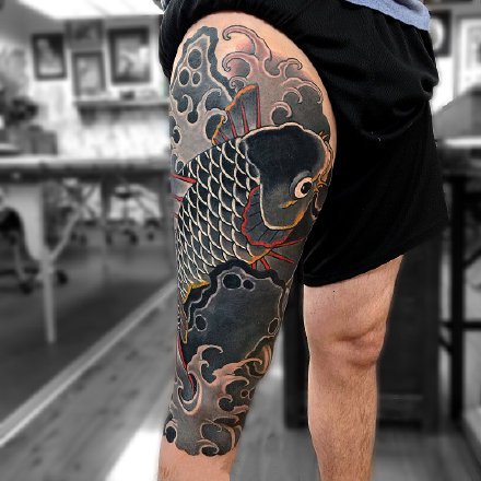 点击大图看下一张：纹身鲤鱼图片 包臂包腿的传统9款大鲤鱼纹身图片