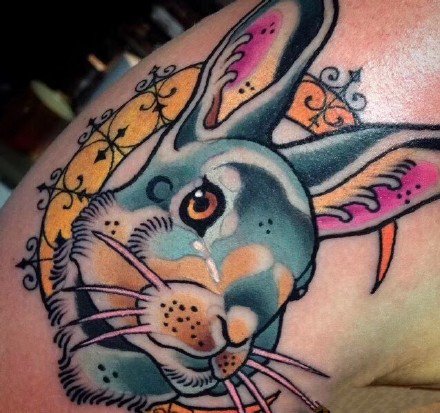 点击大图看下一张：一组可爱的水彩小兔子纹身图案欣赏