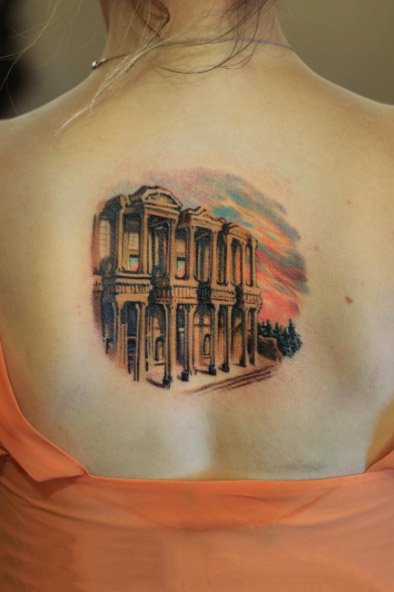 点击大图看下一张：房子纹身 一组纪念房子和建筑的纹身作品图